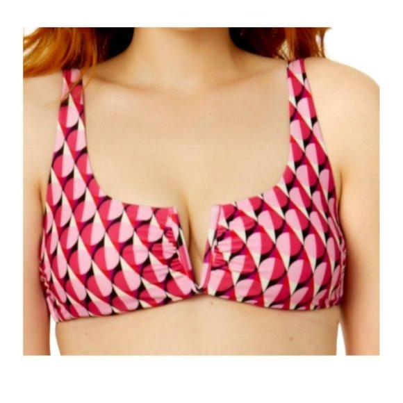 Bikini Swimsuit Top Pink Black White Geometric Print V-Wire Woman's S 4/6 LR112 - Picture 8 of 8